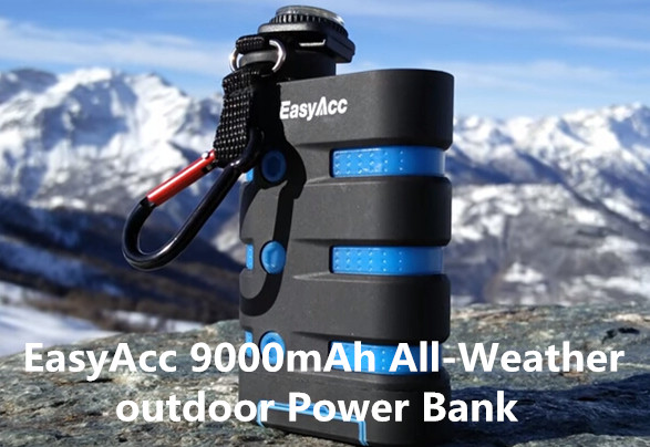 EasyAcc 9000mAh all-weather outdoor power bank is waterproof, as the best gadget for ski trips.