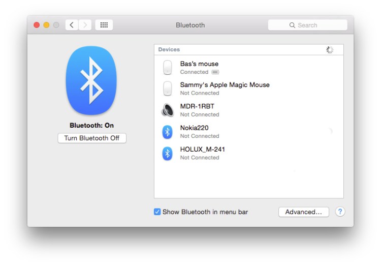 Bluetooth device list