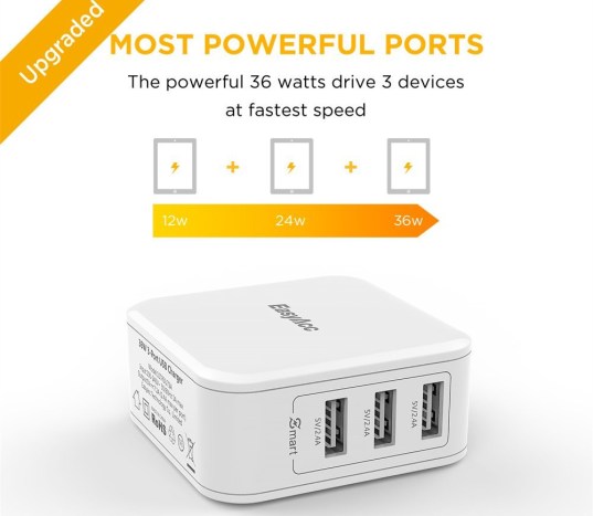 EasyAcc 36W 3-port USB Wall Charger