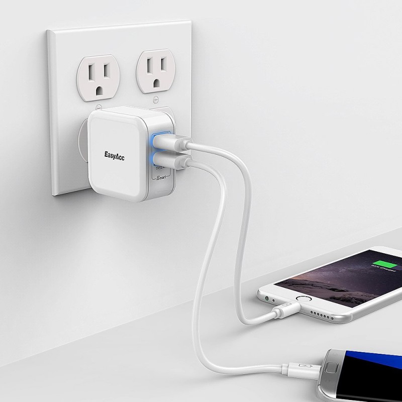 EasyAcc 24W 4.8A Wall Charger 2-Port USB Travel Charger with Foldable Plug, Smart Charge Technology for iPhone 6s, 6 Plus, iPad Pro / Air / Mini, Galaxy S7 S6 Edge and More