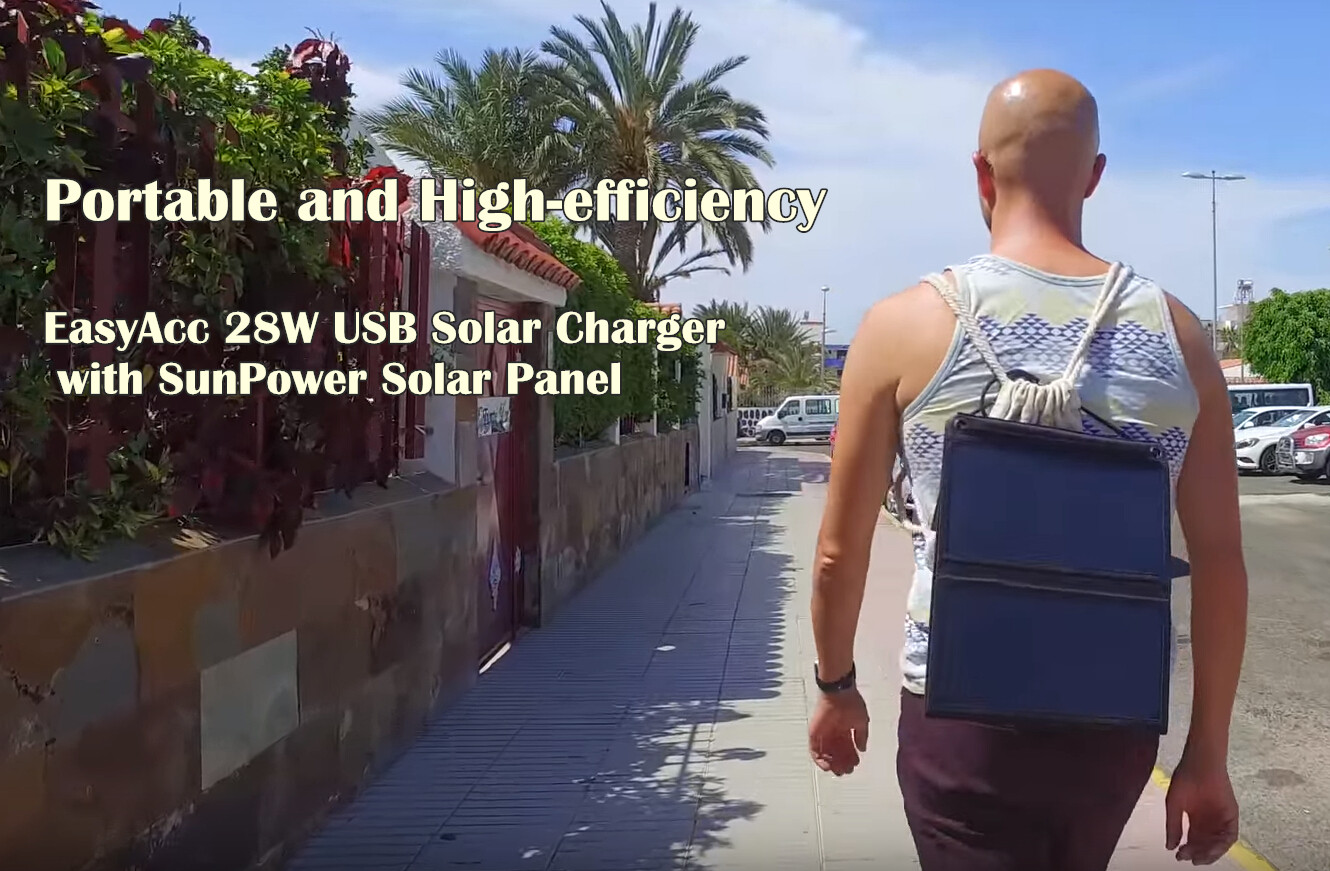Portable and High-efficiency, EasyAcc 28W USB Solar Charger with SunPower Solar Panel